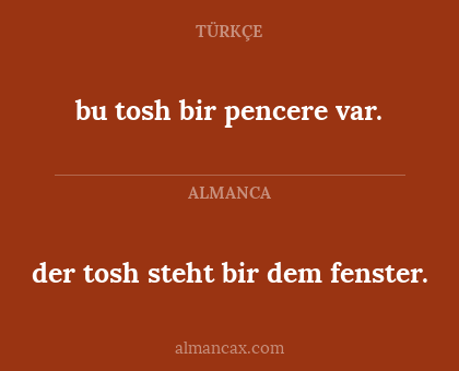 bu tosh bir pencere var. - der tosh steht bir dem fenster.