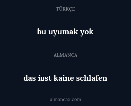 das i̇st kaine schlafen - bu uyumak yok