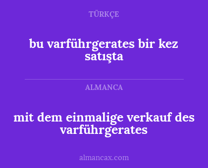 bu varführgerates bir kez satışta - mit dem einmalige verkauf des varführgerates