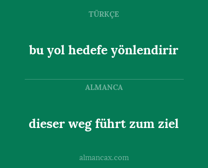dieser weg führt zum ziel - bu yol hedefe yönlendirir