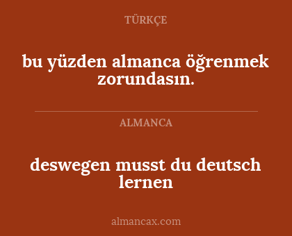 bu yüzden almanca öğrenmek zorundasın. - deswegen musst du deutsch lernen