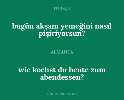 bugün akşam yemeğini nasıl pişiriyorsun? - wie kochst du heute zum abendessen?