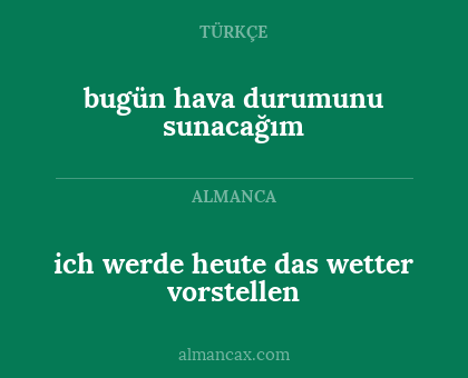 bugün hava durumunu sunacağım - ich werde heute das wetter vorstellen