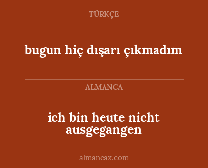 ich bin heute nicht ausgegangen - bugun hiç dışarı çıkmadım