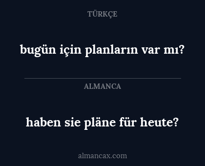 haben sie pläne für heute? - bugün için planların var mı?