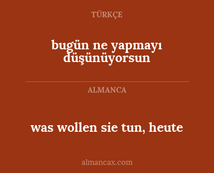 bugün ne yapmayı düşünüyorsun - was wollen sie tun, heute
