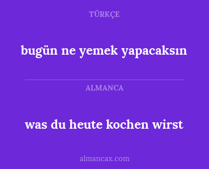 bugün ne yemek yapacaksın - was du heute kochen wirst