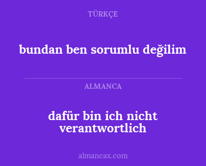 dafür bin ich nicht verantwortlich - bundan ben sorumlu değilim