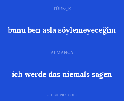 bunu ben asla söylemeyeceğim - ich werde das niemals sagen