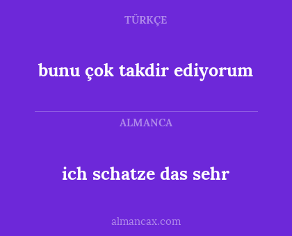 ich schatze das sehr - bunu çok takdir ediyorum