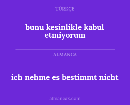 bunu kesinlikle kabul etmiyorum - ich nehme es bestimmt nicht