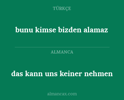 bunu kimse bizden alamaz - das kann uns keiner nehmen