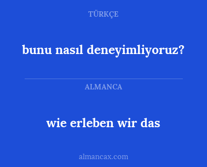 wie erleben wir das - bunu nasıl deneyimliyoruz?