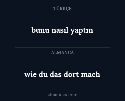 wie du das dort mach - bunu nasıl yaptın
