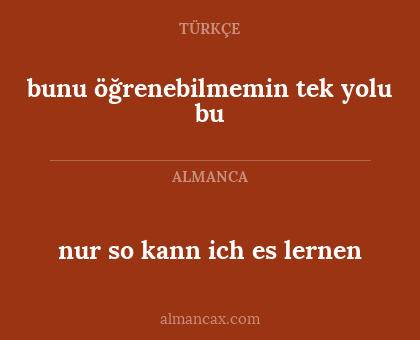 nur so kann ich es lernen - bunu öğrenebilmemin tek yolu bu