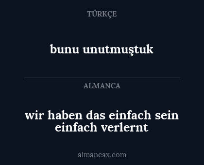wir haben das einfach sein einfach verlernt - bunu unutmuştuk