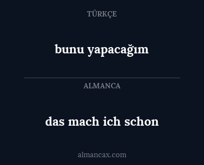 bunu yapacağım - das mach ich schon