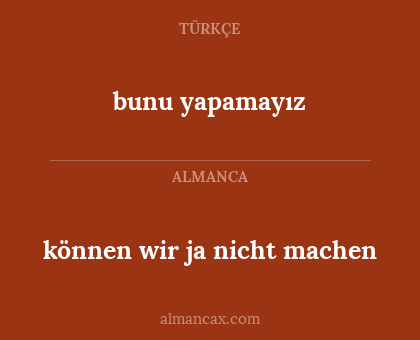 bunu yapamayız - können wir ja nicht machen
