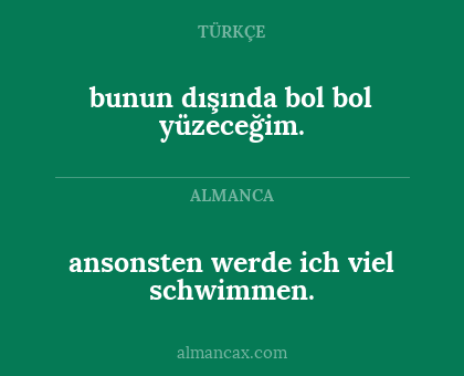 bunun dışında bol bol yüzeceğim. - ansonsten werde ich viel schwimmen.