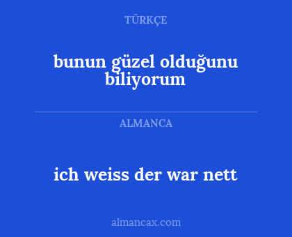 ich weiss der war nett - bunun güzel olduğunu biliyorum