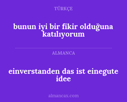 einverstanden das ist einegute idee - bunun iyi bir fikir olduğuna katılıyorum