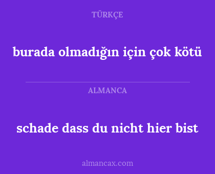 burada olmadığın için çok kötü - schade dass du nicht hier bist