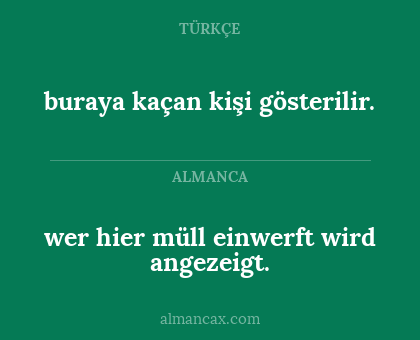 wer hier müll einwerft wird angezeigt. - buraya kaçan kişi gösterilir.