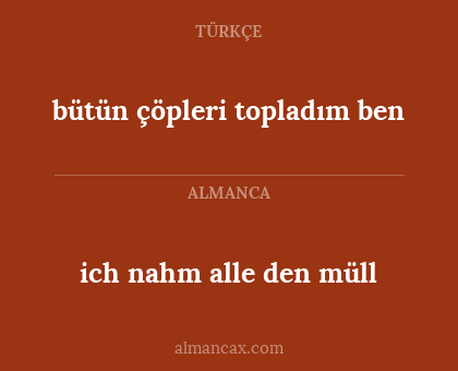 bütün çöpleri topladım ben - ich nahm alle den müll
