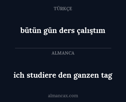 ich studiere den ganzen tag - bütün gün ders çalıştım