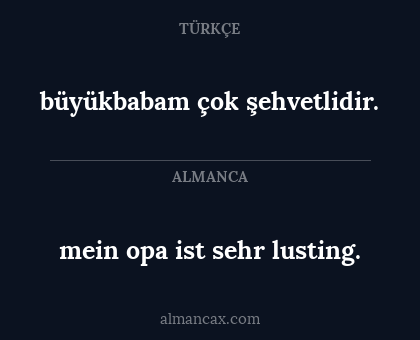 mein opa ist sehr lusting. - büyükbabam çok şehvetlidir.