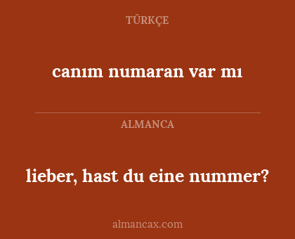 lieber, hast du eine nummer? - canım numaran var mı