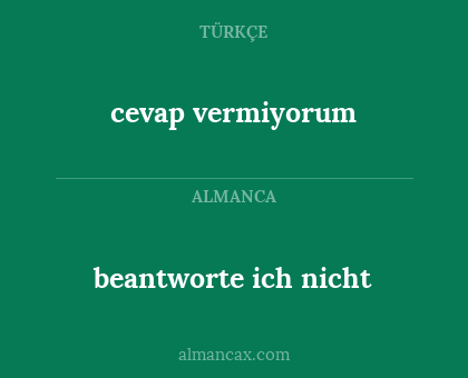 beantworte ich nicht - cevap vermiyorum
