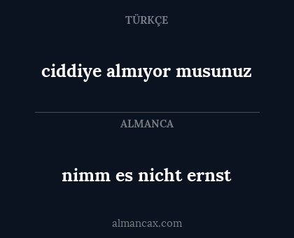 ciddiye almıyor musunuz - nimm es nicht ernst