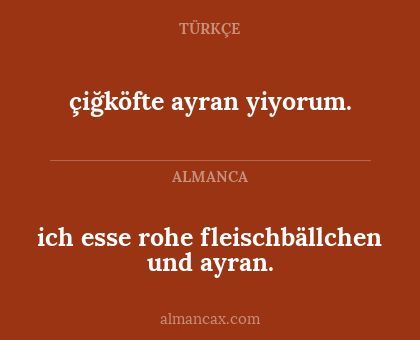 ich esse rohe fleischbällchen und ayran. - çiğköfte ayran yiyorum.