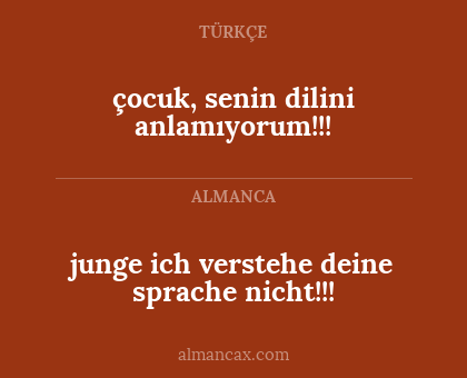 çocuk, senin dilini anlamıyorum!!! - junge ich verstehe deine sprache nicht!!!