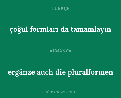 ergänze auch die pluralformen - çoğul formları da tamamlayın