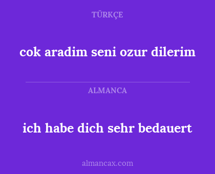 cok aradim seni ozur dilerim - ich habe dich sehr bedauert