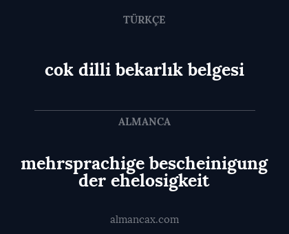 mehrsprachige bescheinigung der ehelosigkeit - cok dilli bekarlık belgesi