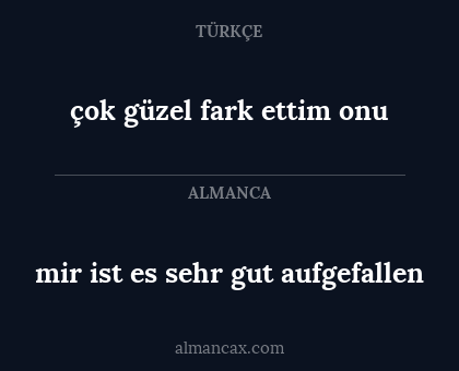 çok güzel fark ettim onu - mir ist es sehr gut aufgefallen