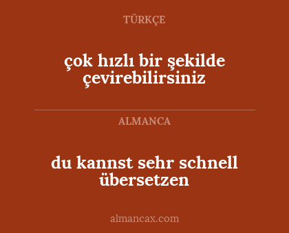 çok hızlı bir şekilde çevirebilirsiniz - du kannst sehr schnell übersetzen