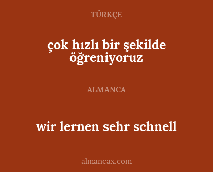 wir lernen sehr schnell - çok hızlı bir şekilde öğreniyoruz
