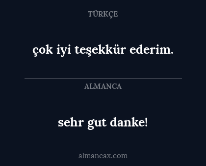 sehr gut danke! - çok iyi teşekkür ederim.