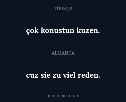 cuz sie zu viel reden. - çok konustun kuzen.