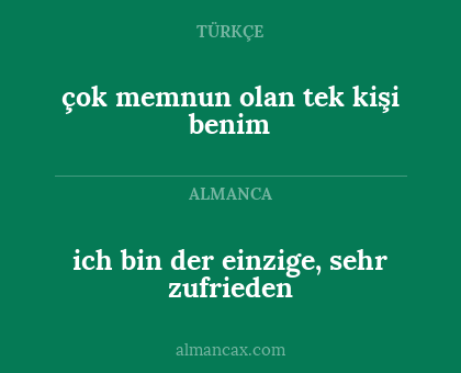 çok memnun olan tek kişi benim - ich bin der einzige, sehr zufrieden