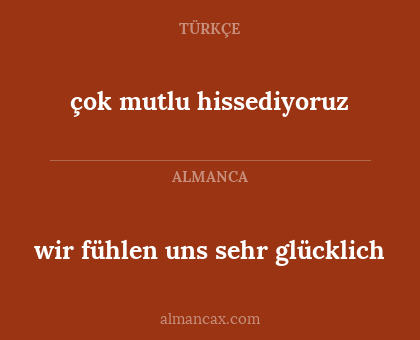wir fühlen uns sehr glücklich - çok mutlu hissediyoruz