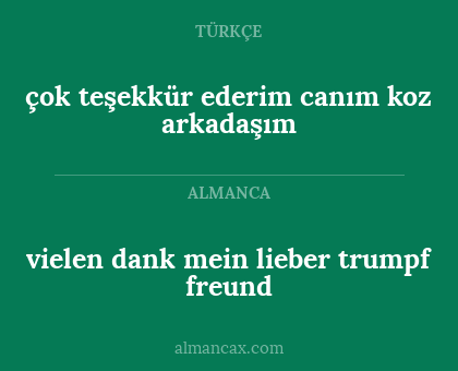 çok teşekkür ederim canım koz arkadaşım - vielen dank mein lieber trumpf freund