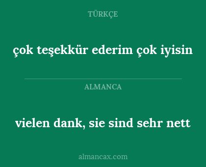 çok teşekkür ederim çok iyisin - vielen dank, sie sind sehr nett