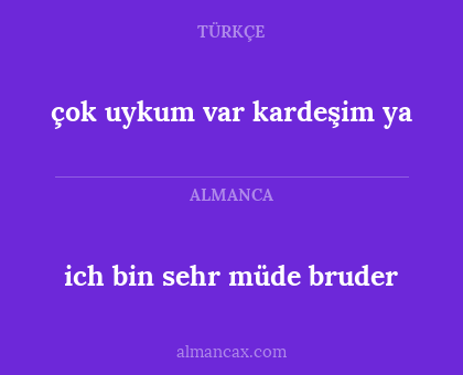 ich bin sehr müde bruder - çok uykum var kardeşim ya