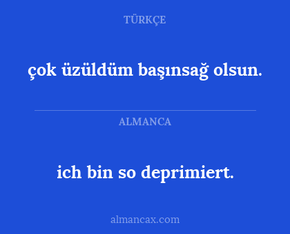 ich bin so deprimiert. - çok üzüldüm başınsağ olsun.