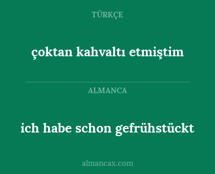 ich habe schon gefrühstückt - çoktan kahvaltı etmiştim